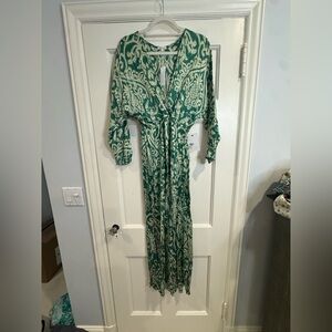 Poupette St. Barth Green and Cream Long Sleeve Dress
